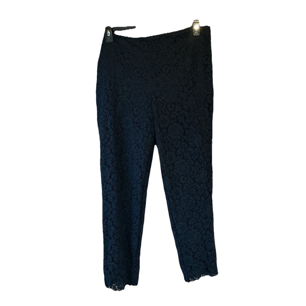 Talbots Lace‎ Scalloped Hem Ankle Pants Womens 16 Black High Rise Straight 38x27